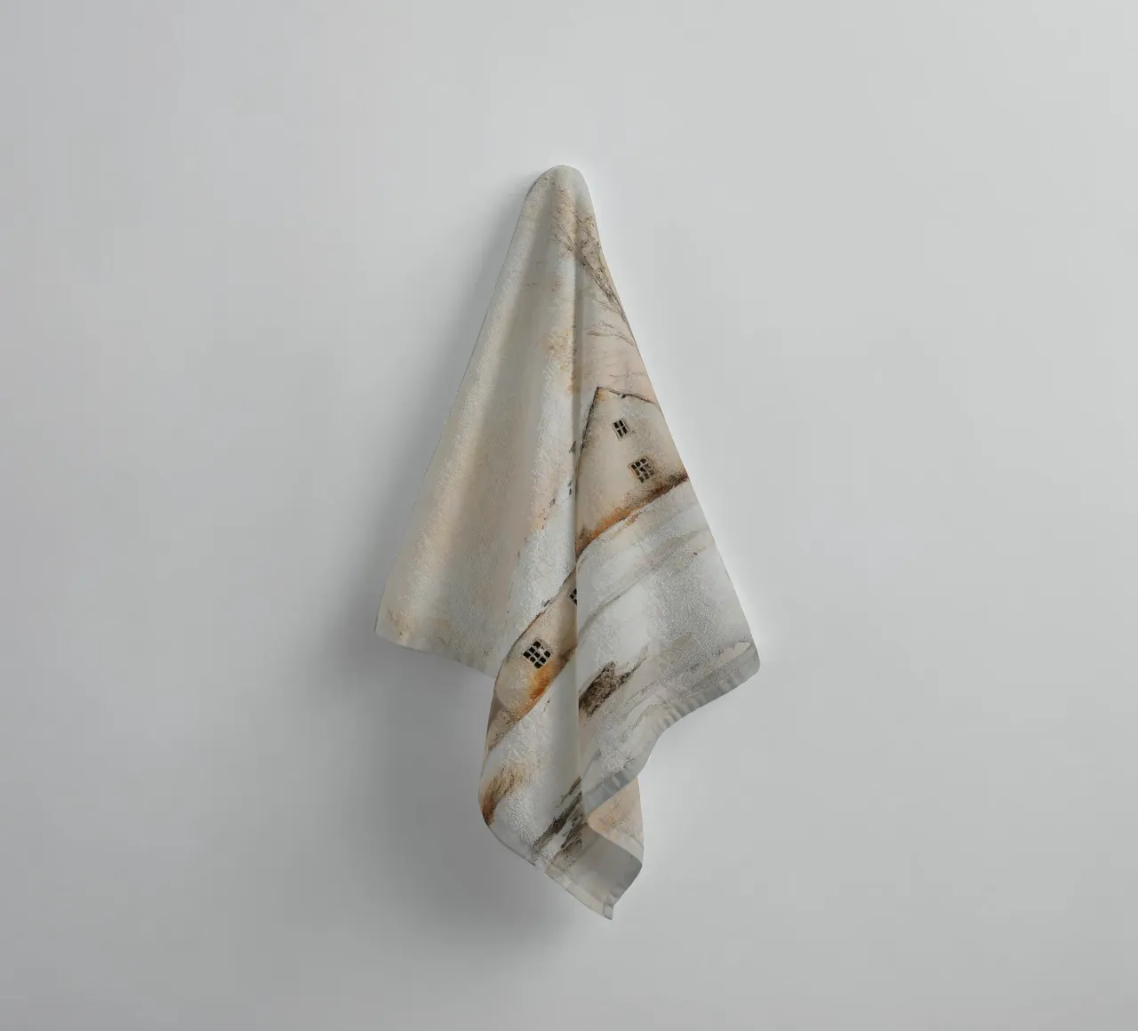 Casa coperta di neve in un paesaggio invernale asciugamano da bagno da Melloi Art Print