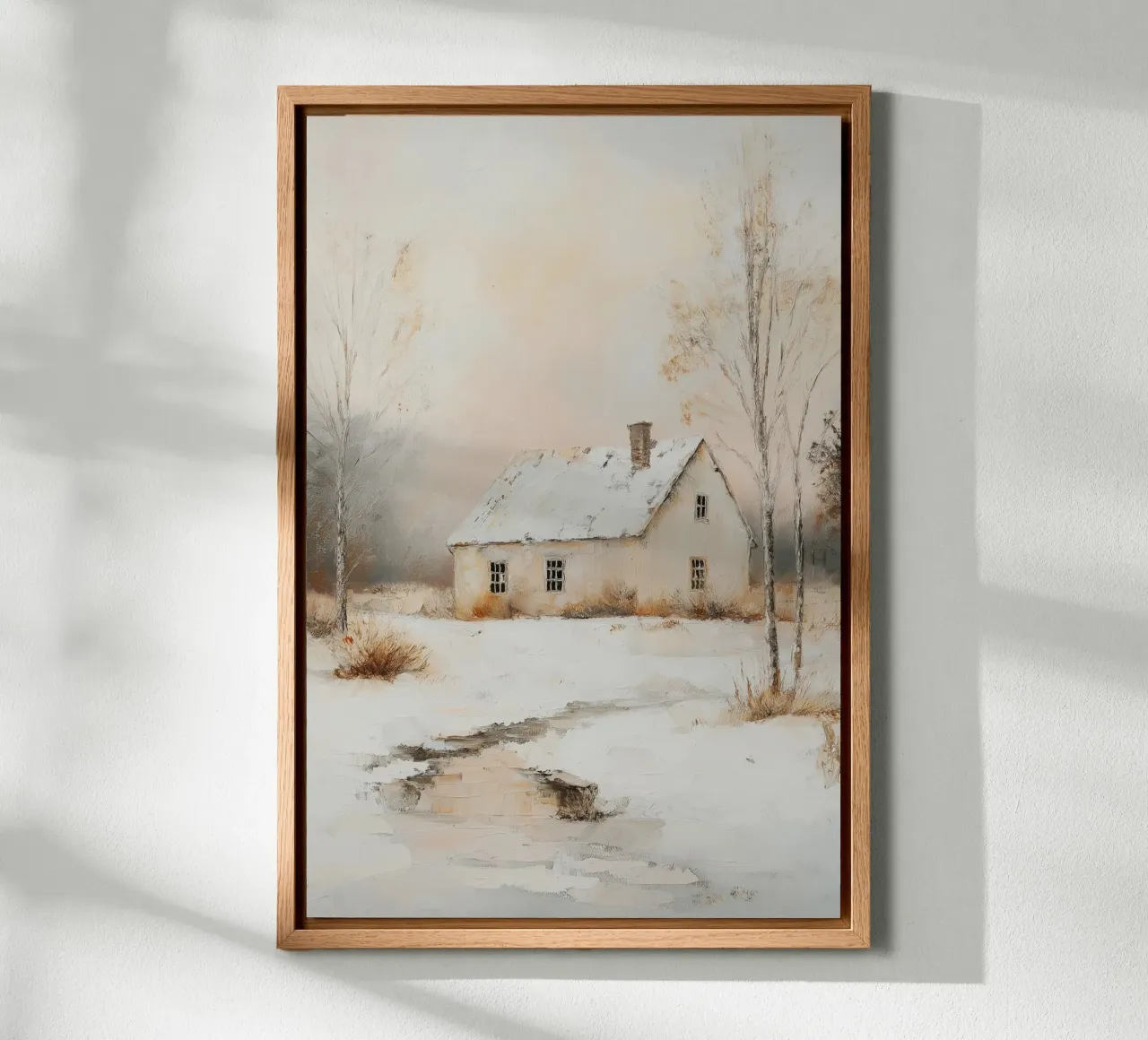 Casa coperta di neve in un paesaggio invernale tela con Cornice a cassetta da Melloi Art Print