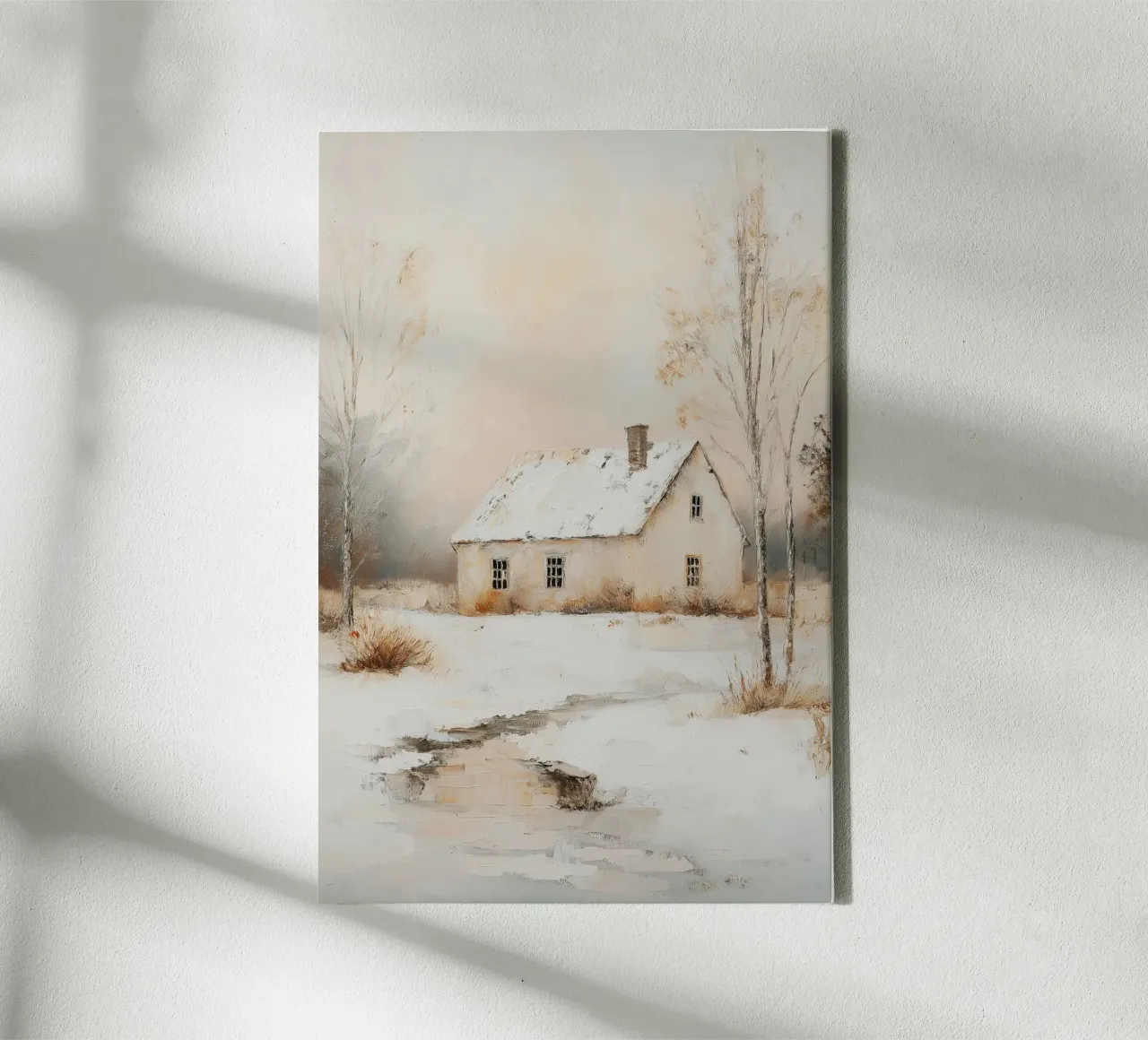 Casa coperta di neve in un paesaggio invernale tela con Cornice a cassetta da Melloi Art Print