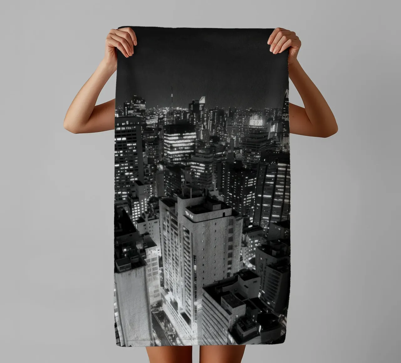 Urban night landscape towel by Black & White