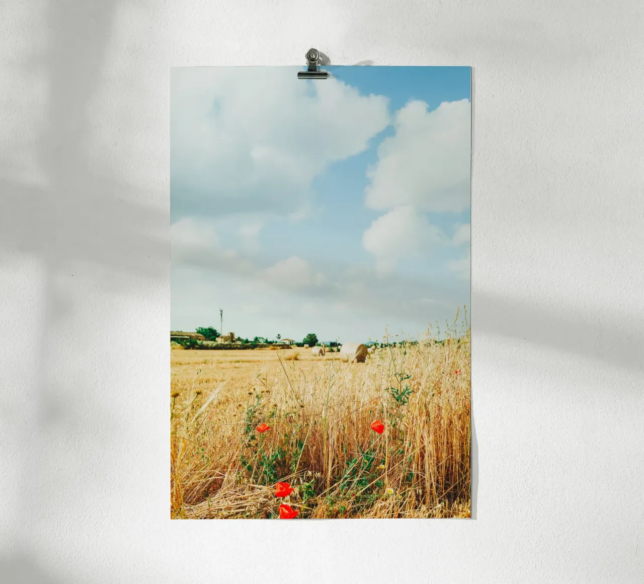 Summer field on Mallorca - hay bales and poppies poster by Bold and Retro