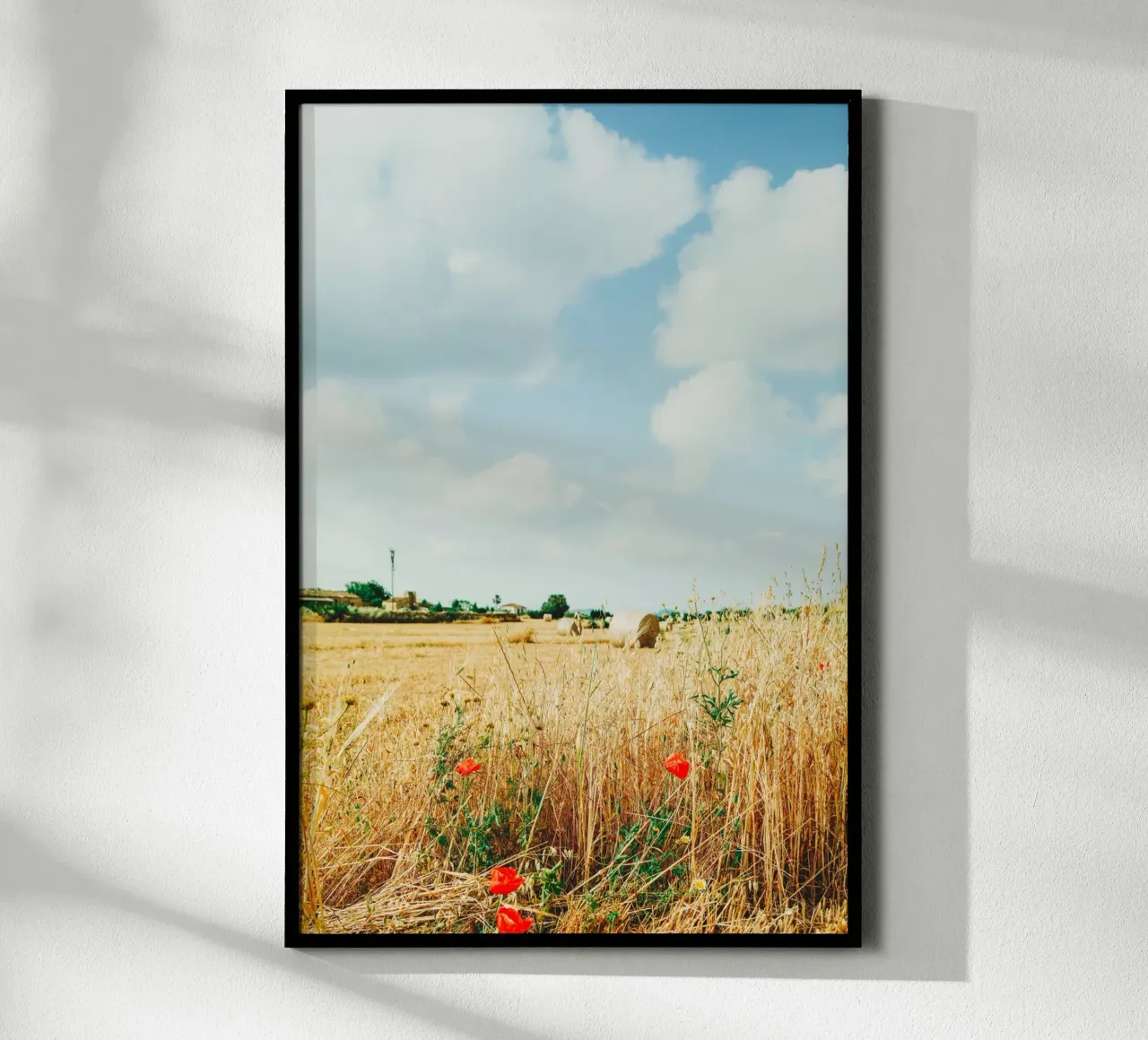 Summer field on Mallorca - hay bales and poppies poster by Bold and Retro