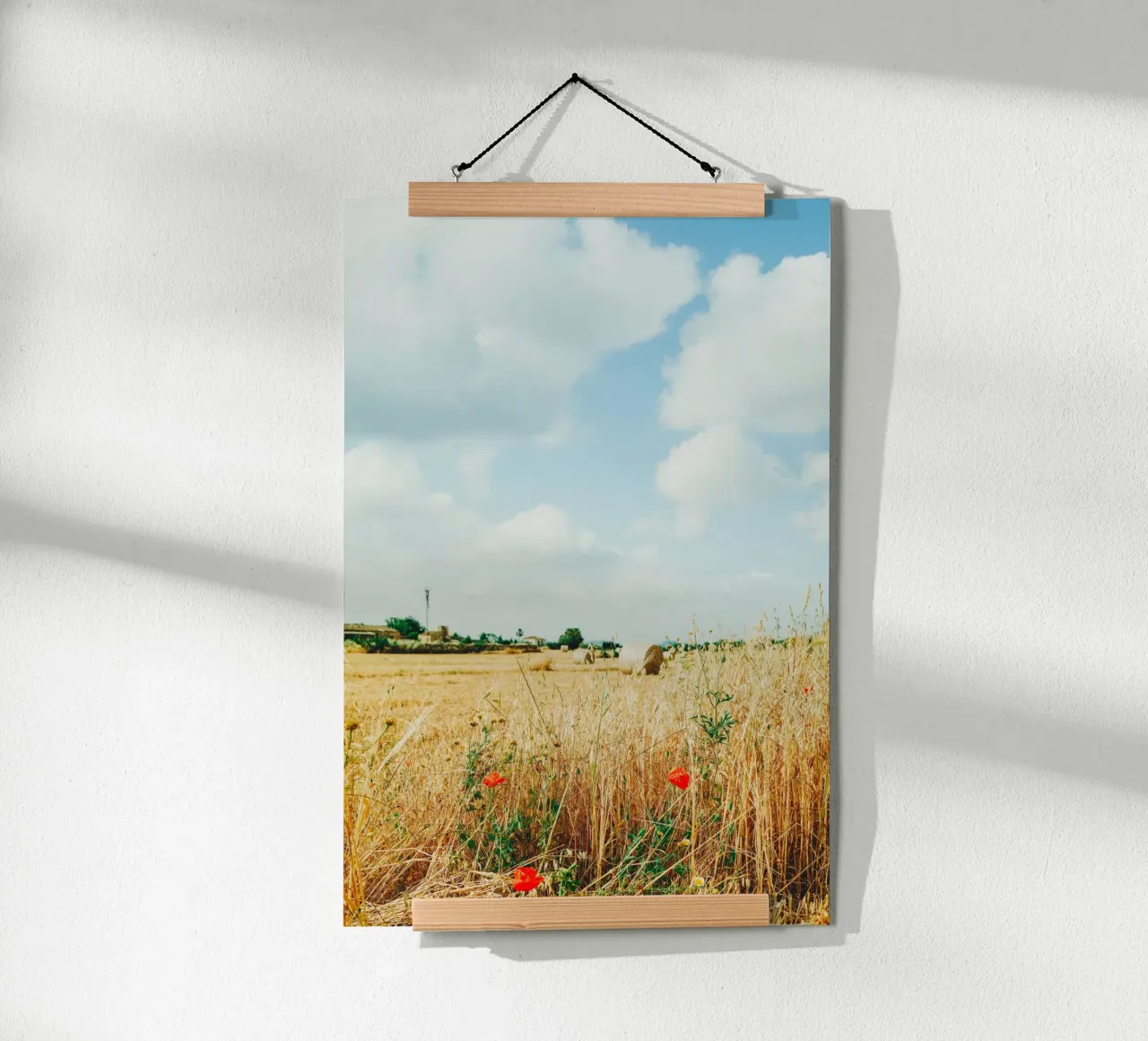 Summer field on Mallorca - hay bales and poppies poster by Bold and Retro