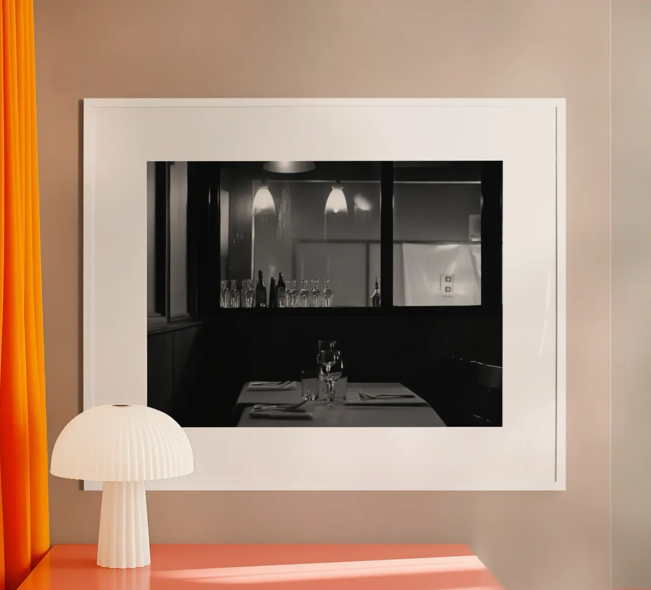 Elegant black and white restaurant poster with wooden frame by Black & White
