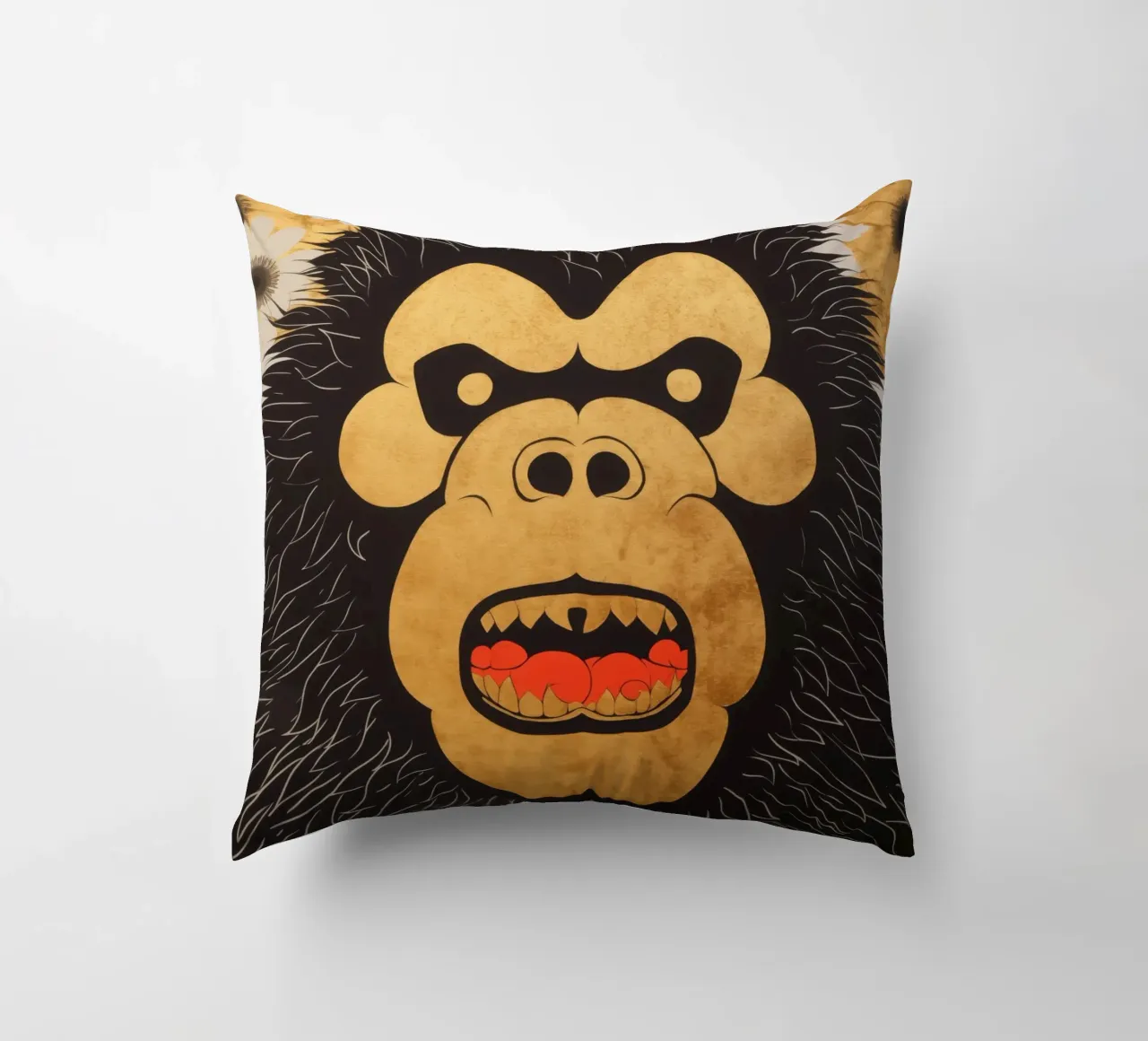 Gorilla d'oro arrabbiato in stile giapponese di tendenza cuscino da Autofocus