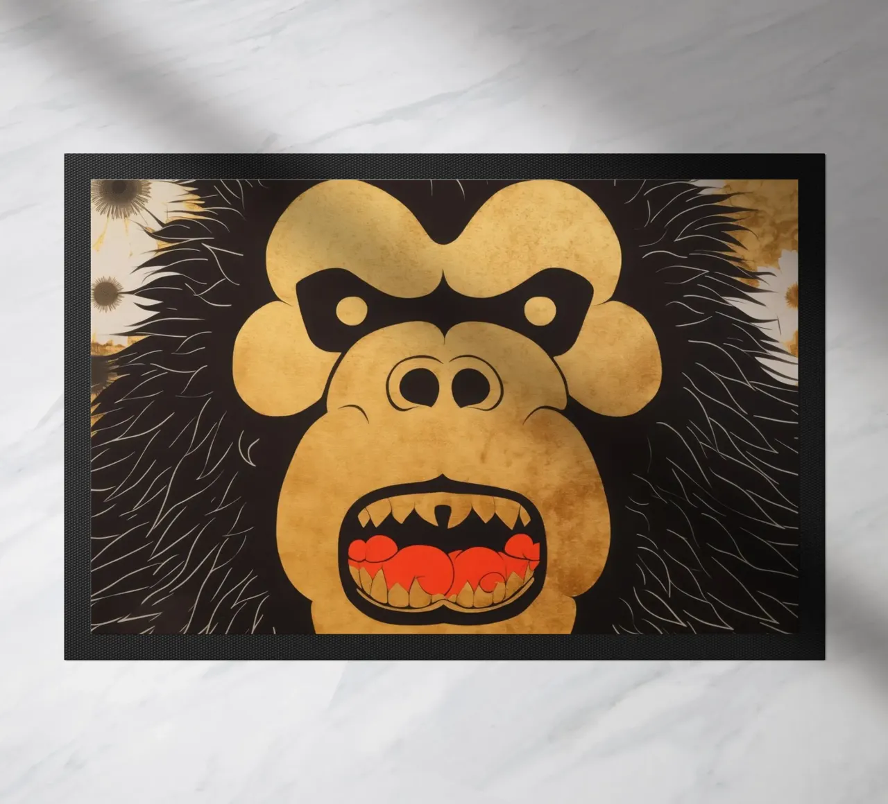 Gorilla d'oro arrabbiato in stile giapponese di tendenza zerbino da Autofocus