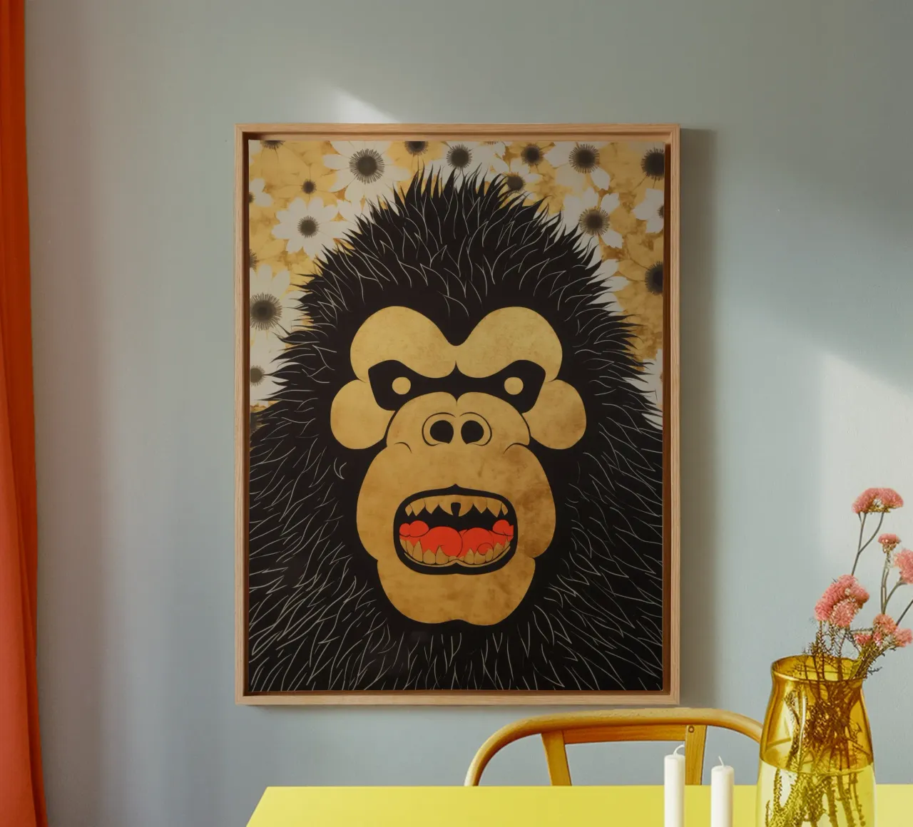 Gorilla d'oro arrabbiato in stile giapponese di tendenza tela da Autofocus