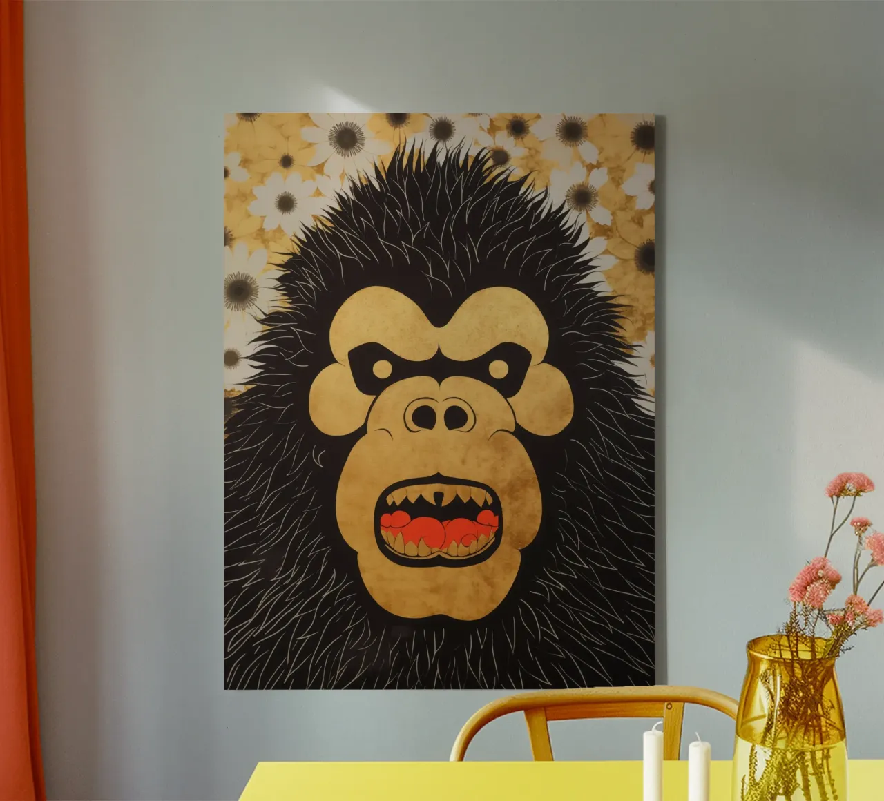 Gorilla d'oro arrabbiato in stile giapponese di tendenza tela da Autofocus