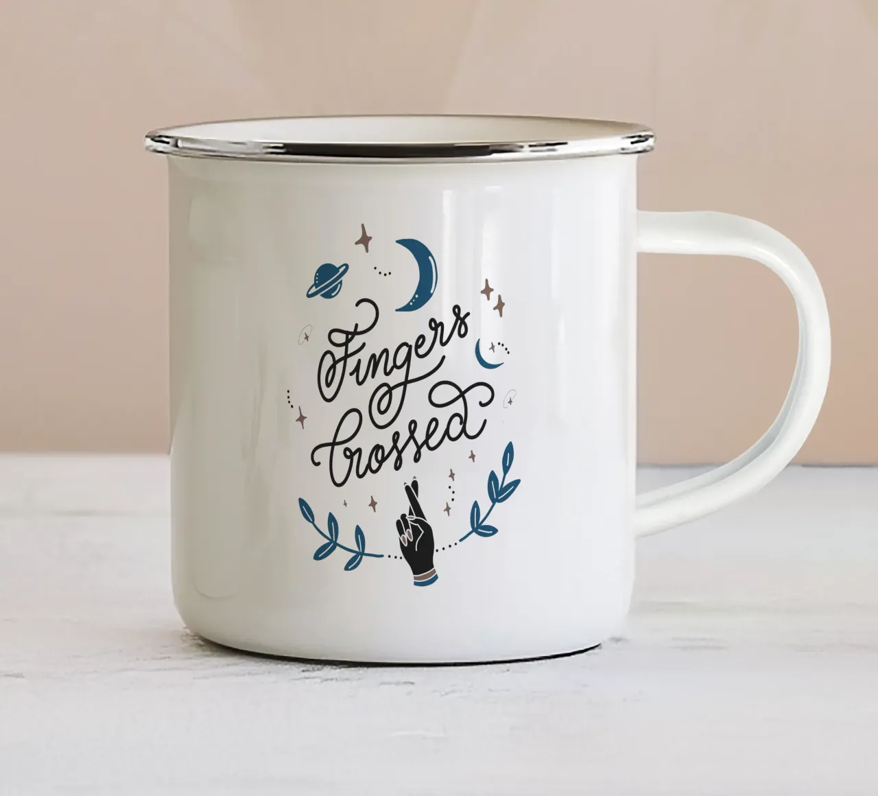 Fingers Crossed tazza in smalto da anisillustration