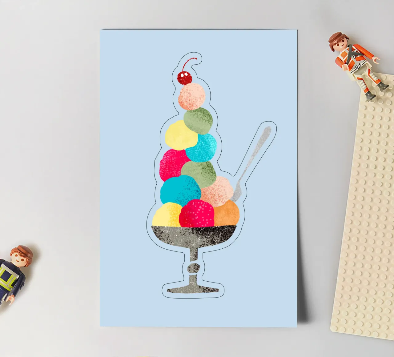 Sundae nostalgico in stile illustrazione di libri per bambini degli anni '60 foglio adesivo da DYDesign