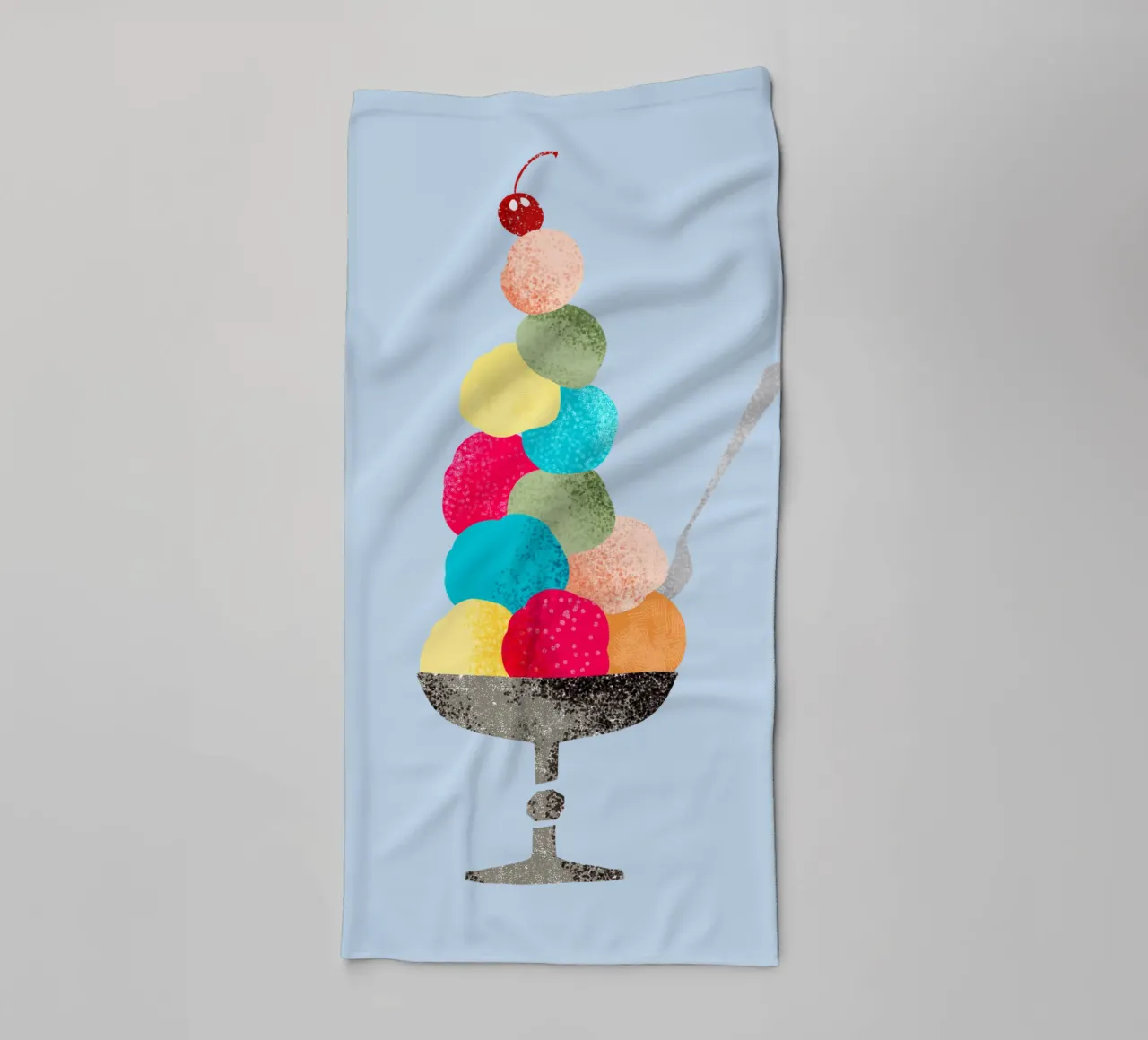 Nostalgic sundae in 60s children's book illustration style towel by DYDesign