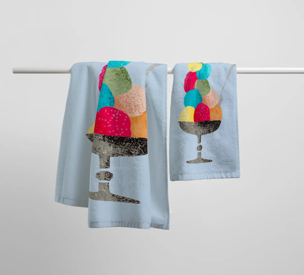 Nostalgic sundae in 60s children's book illustration style towel by DYDesign