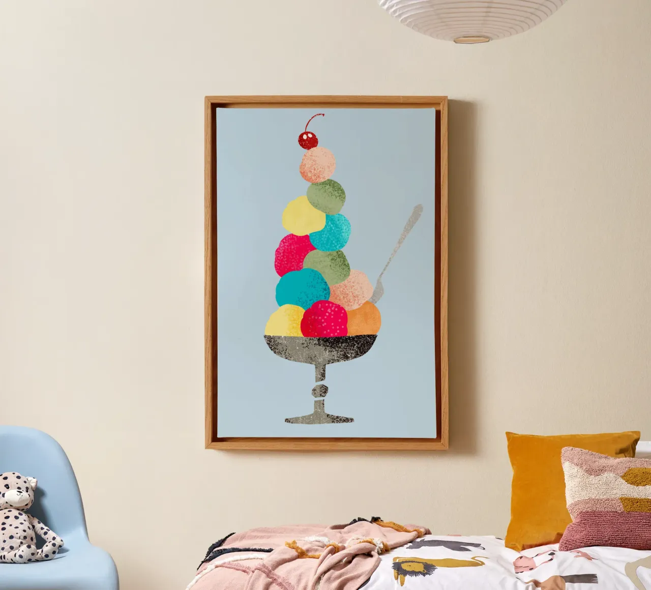 Sundae nostalgico in stile illustrazione di libri per bambini degli anni '60 tela con Cornice a cassetta da DYDesign