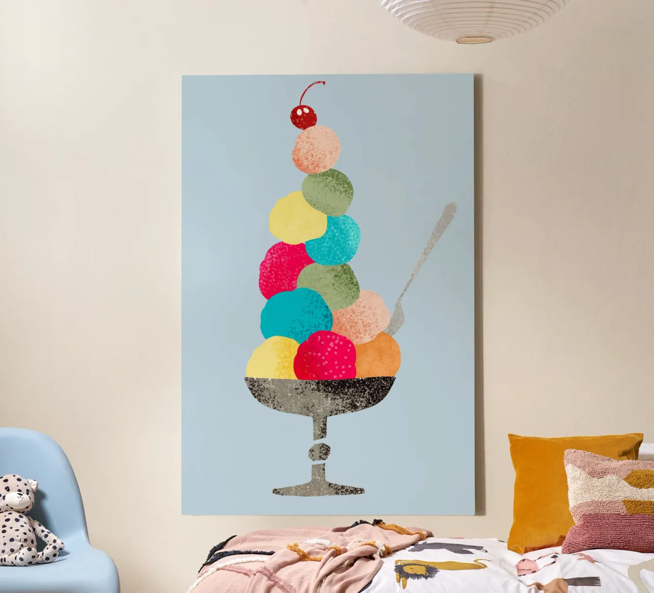 Sundae nostalgico in stile illustrazione di libri per bambini degli anni '60 tela con Cornice a cassetta da DYDesign