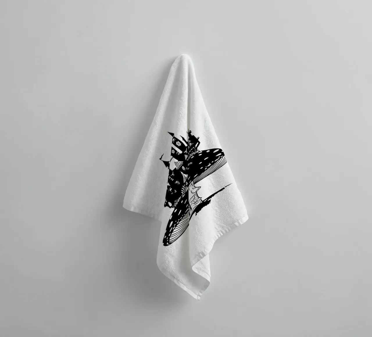 Toadstool with lock in black and white towel by DYDesign