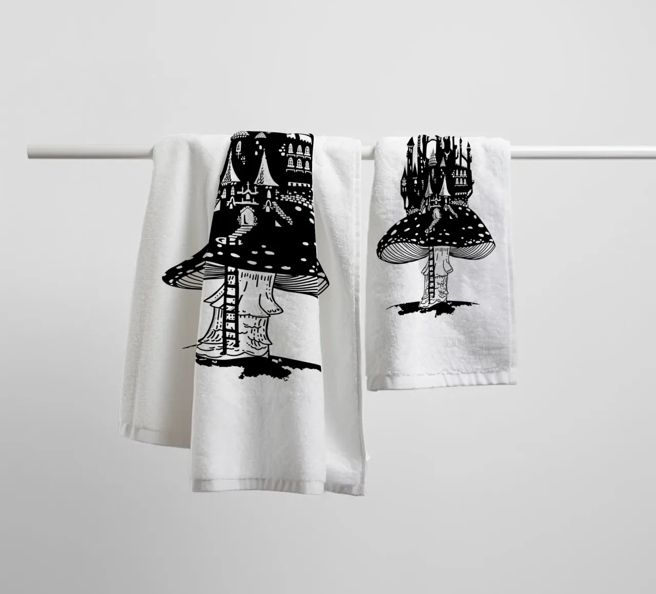Toadstool with lock in black and white towel by DYDesign