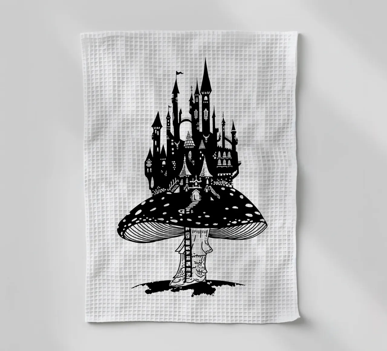 Agrippe-mouches avec château en noir et blanc torchon de DYDesign