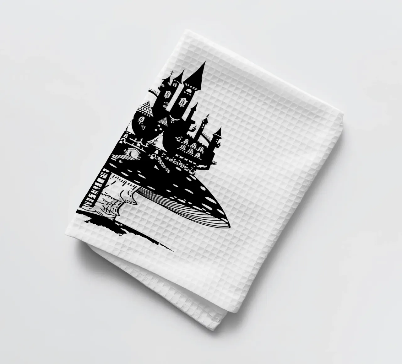Agrippe-mouches avec château en noir et blanc torchon de DYDesign