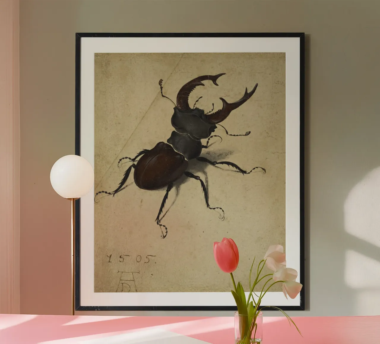 Albrecht Dürer - Cervo scarabeo poster con telaio in alluminio da ARTOTHEK