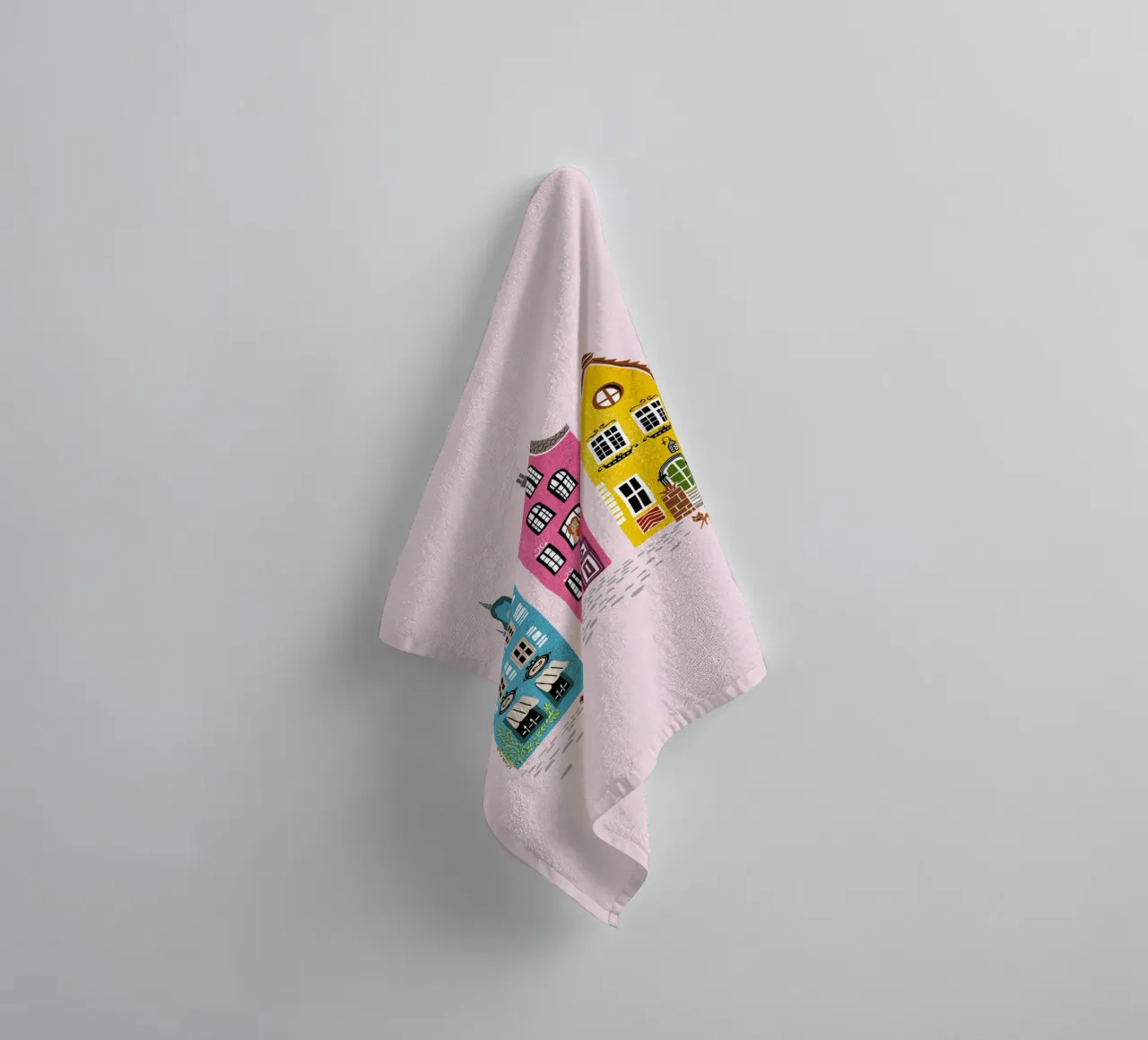 Retro illustration musician with guitar standing in front of a house towel by DYDesign