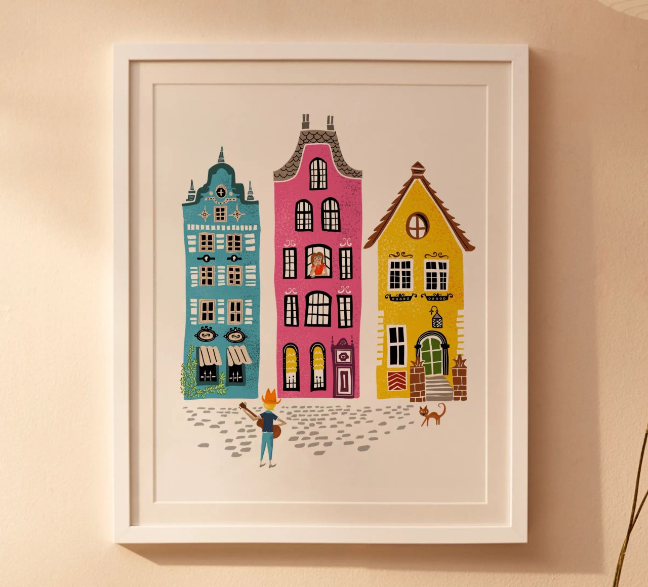 Retro illustratie muzikant met gitaar voor een huis poster van DYDesign