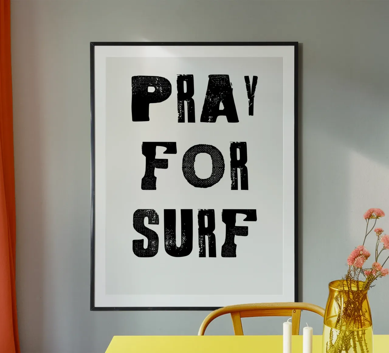 pray for surf poster con telaio in plastica da ramosashop