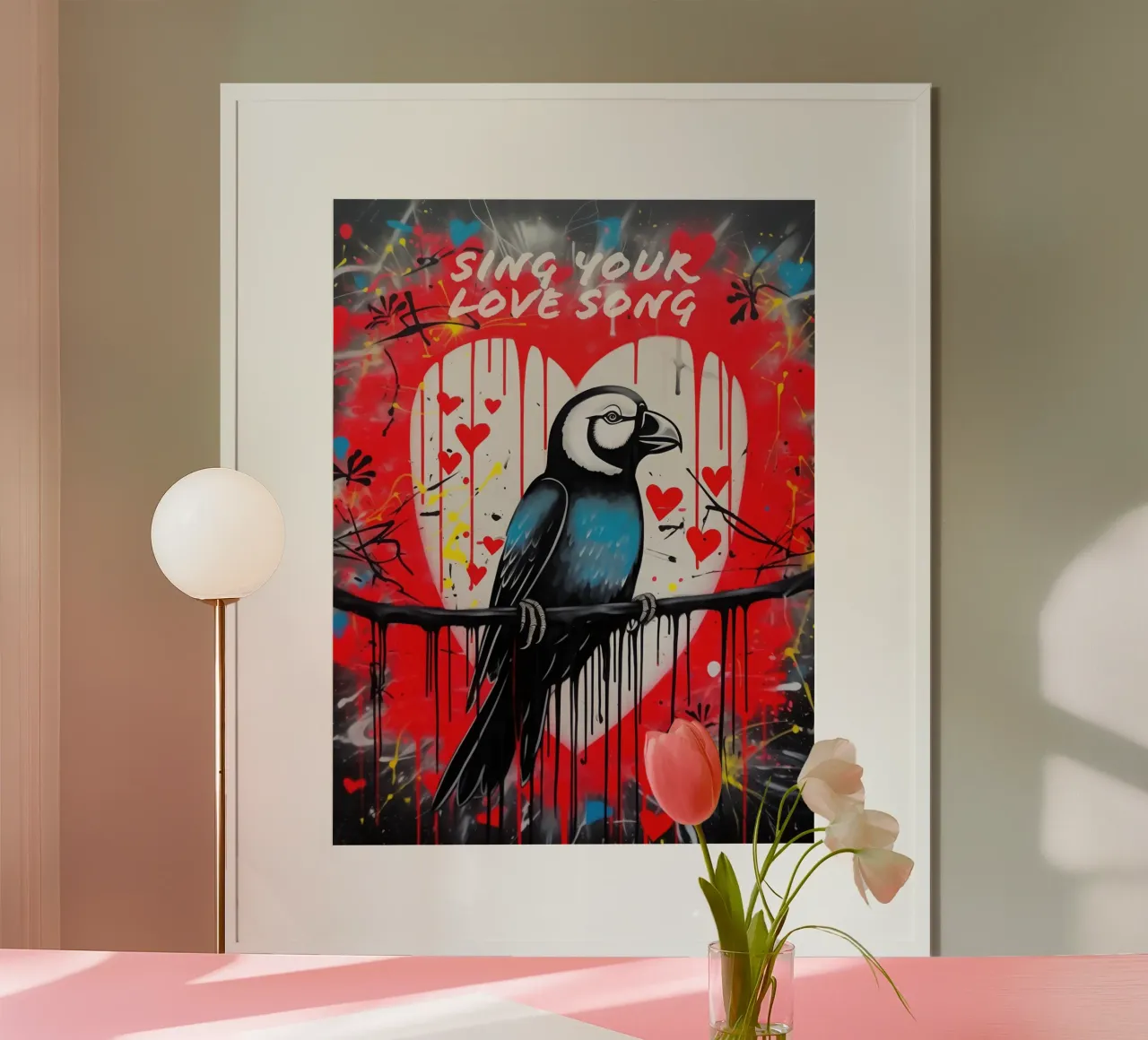 Canta la tua canzone d'amore | Graffiti Street Art con cuori poster da Autofocus