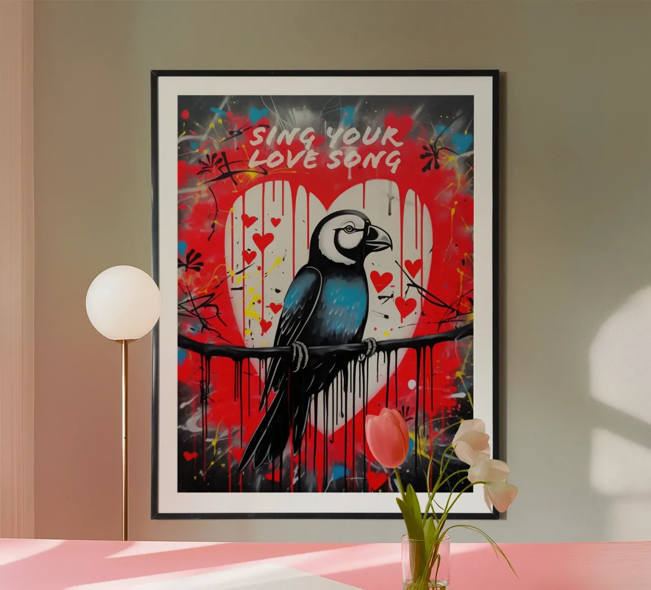 Canta la tua canzone d'amore | Graffiti Street Art con cuori poster da Autofocus