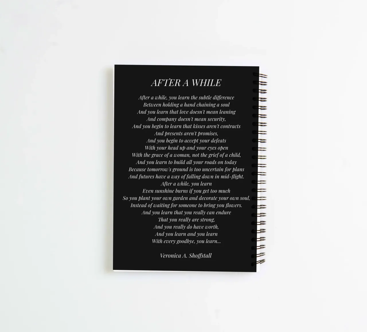 After a while poem (Black Background) spiral notebook by Paigaam Studio