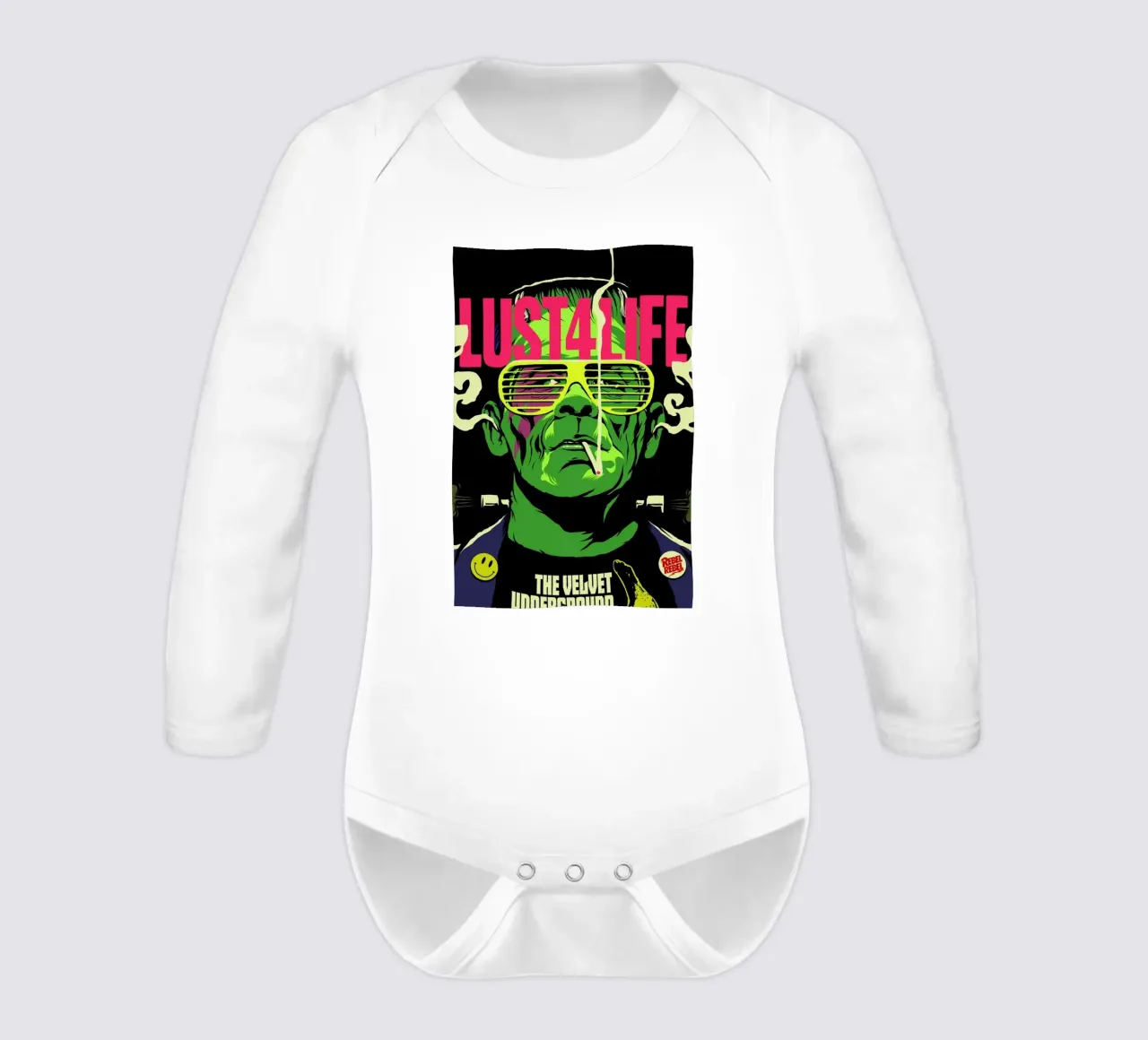 Lust4Life long-sleeve baby romper by Butcher Billy
