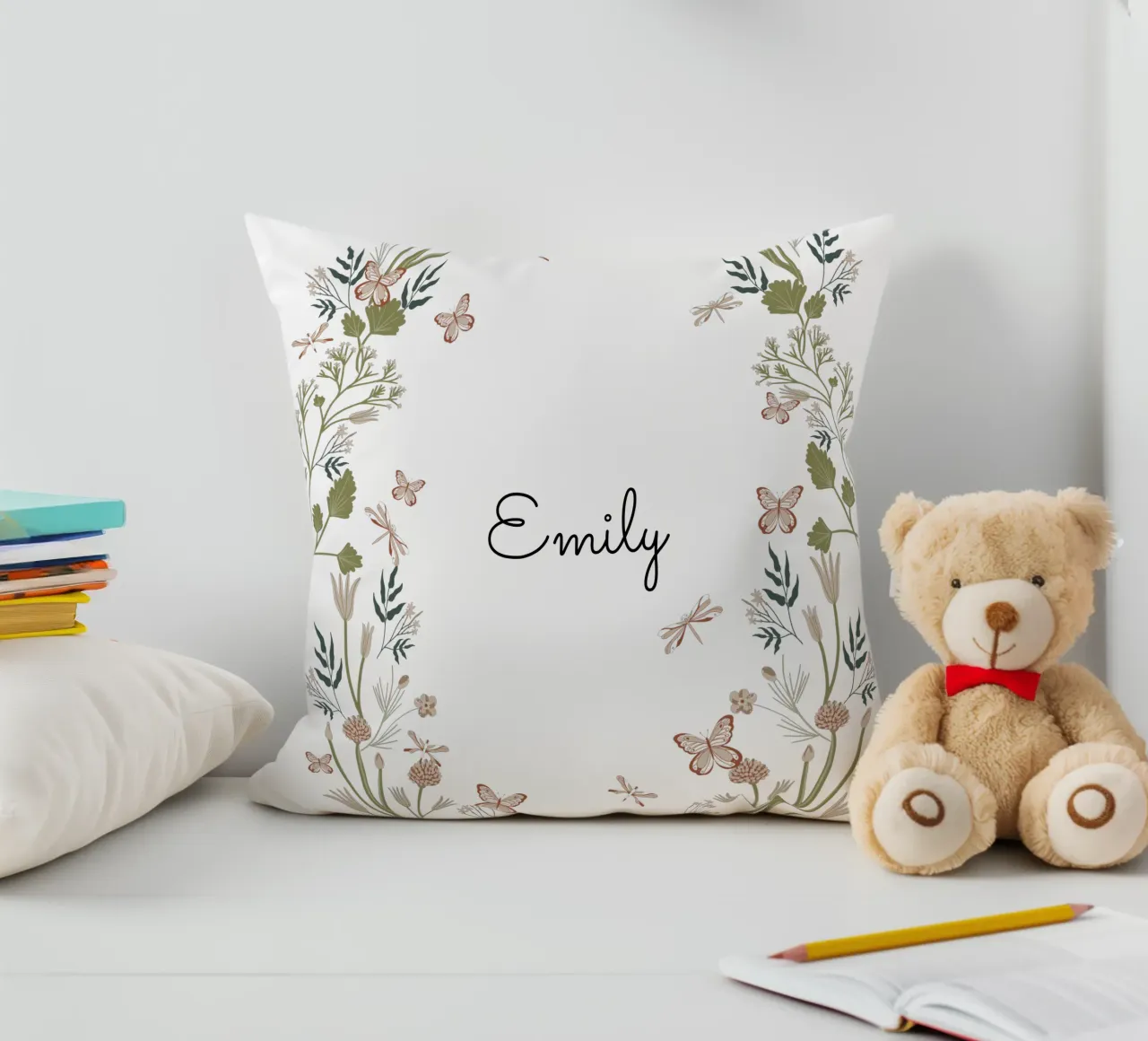 Floral and Butterflies wreath with name cuscino da anisillustration
