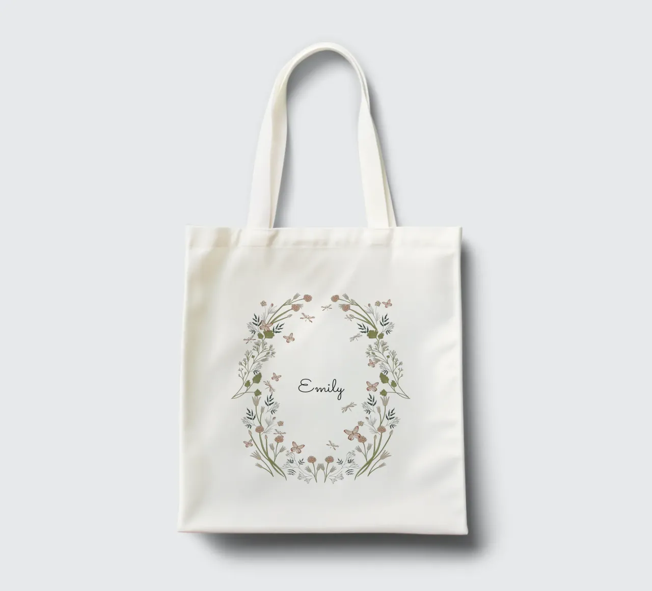Floral and Butterflies wreath with name borsa in juta da anisillustration