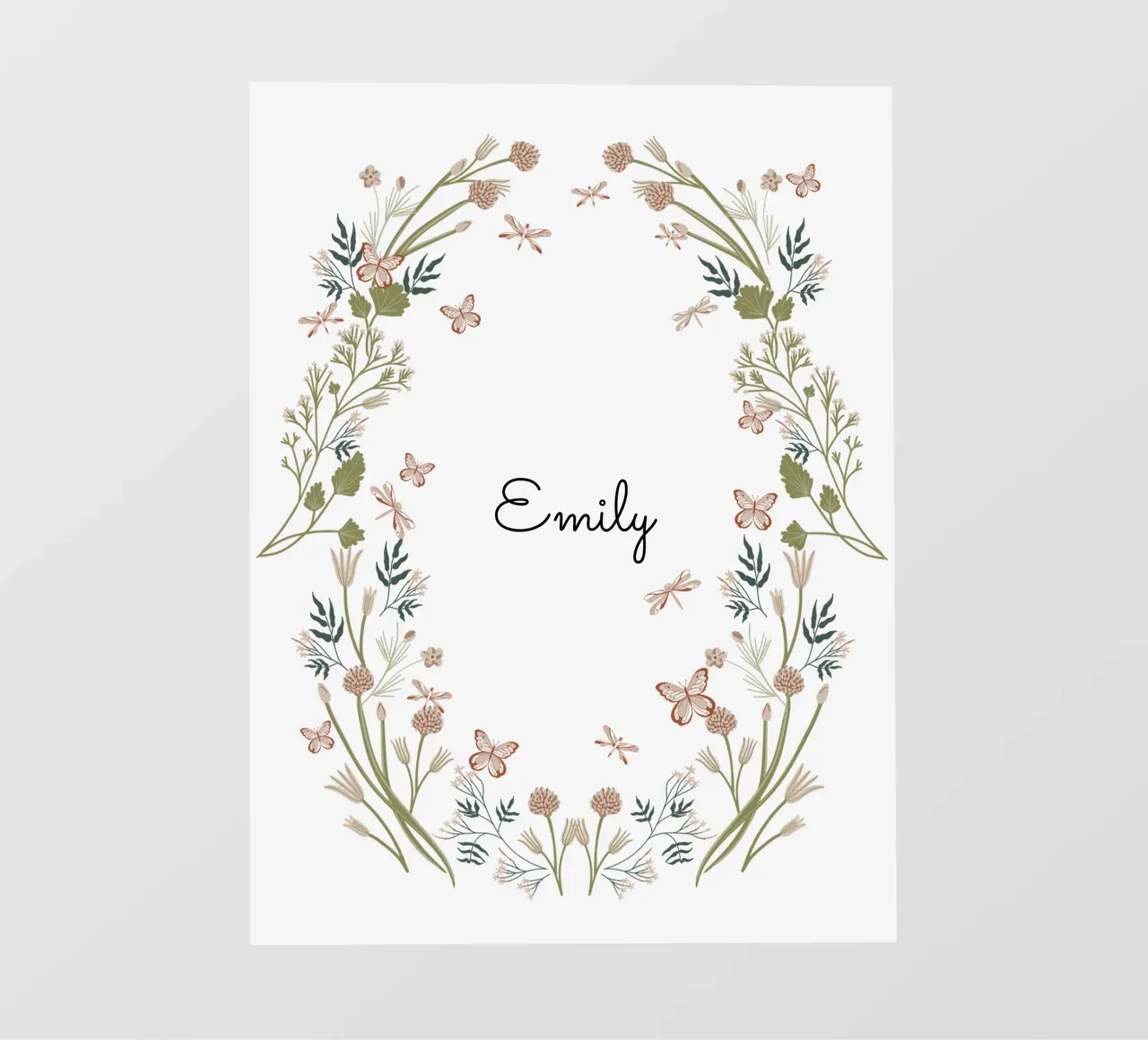 Floral and Butterflies wreath with name telo in pvc da anisillustration