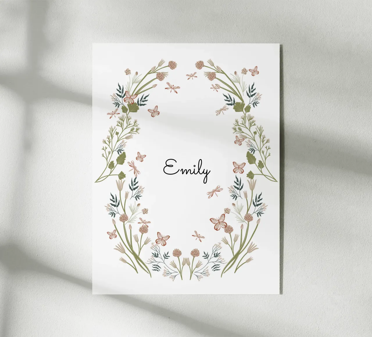 Floral and Butterflies wreath with name plexiglass da anisillustration