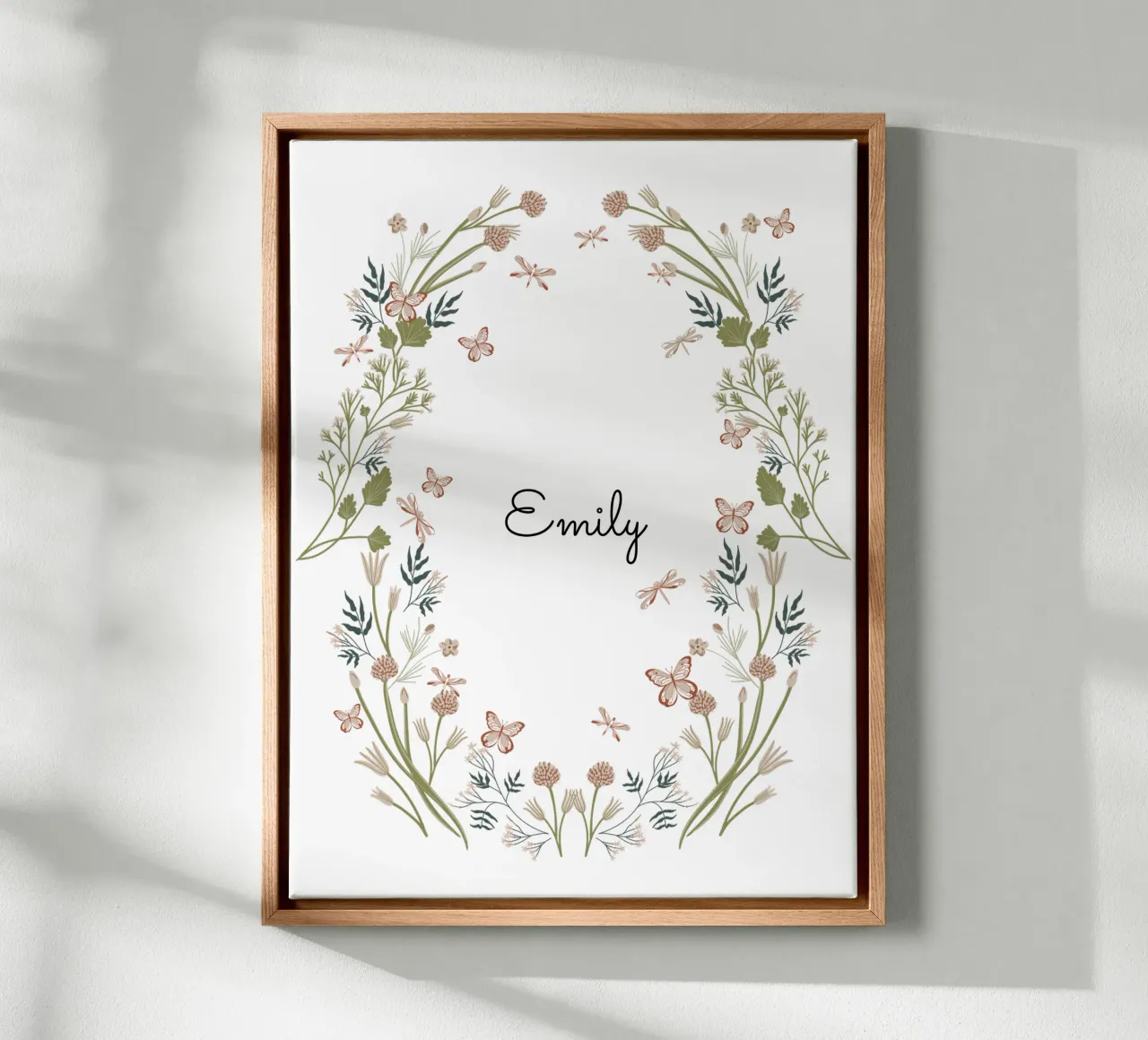Floral and Butterflies wreath with name Leinwand von anisillustration