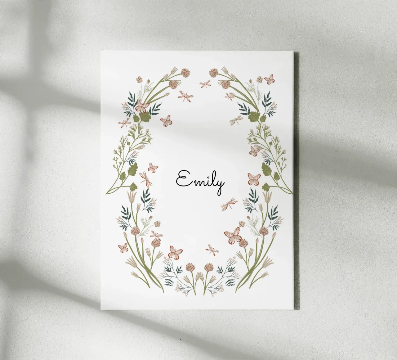 Floral and Butterflies wreath with name Leinwand von anisillustration