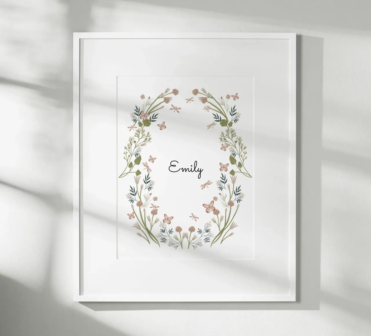 Floral and Butterflies wreath with name carta hahnemühle da anisillustration