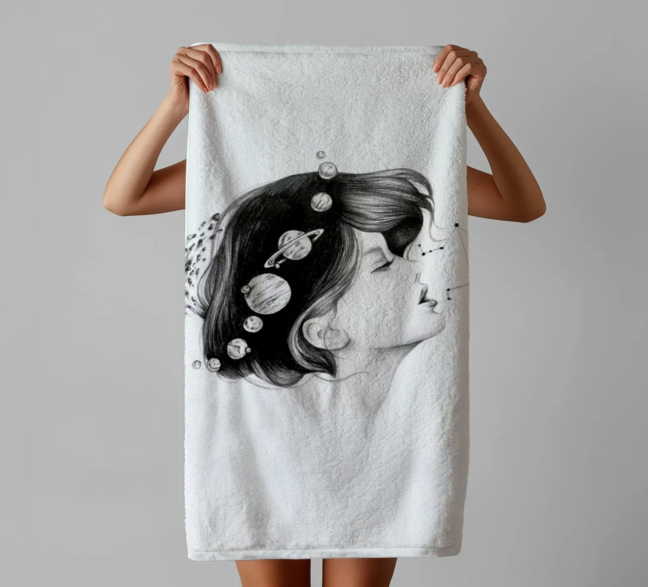 Cosmic Matter towel by Alejandra Sáenz