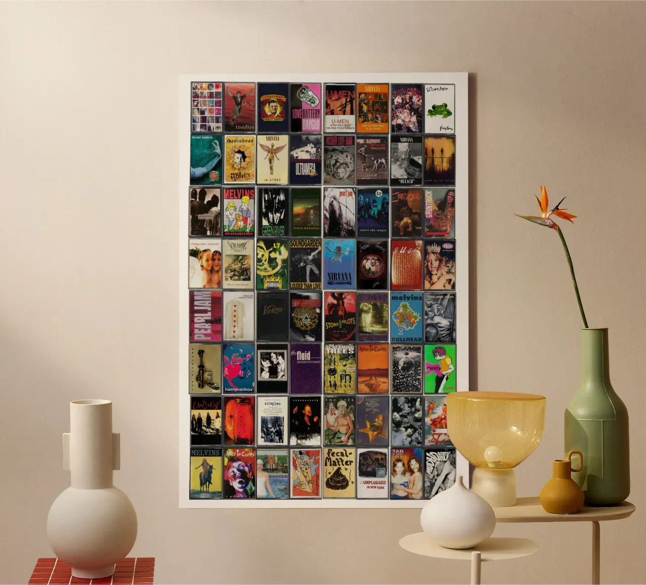 Grunge Album Collection - Vintage Cassette Print canvas with Floater frame by MrMustardPrints