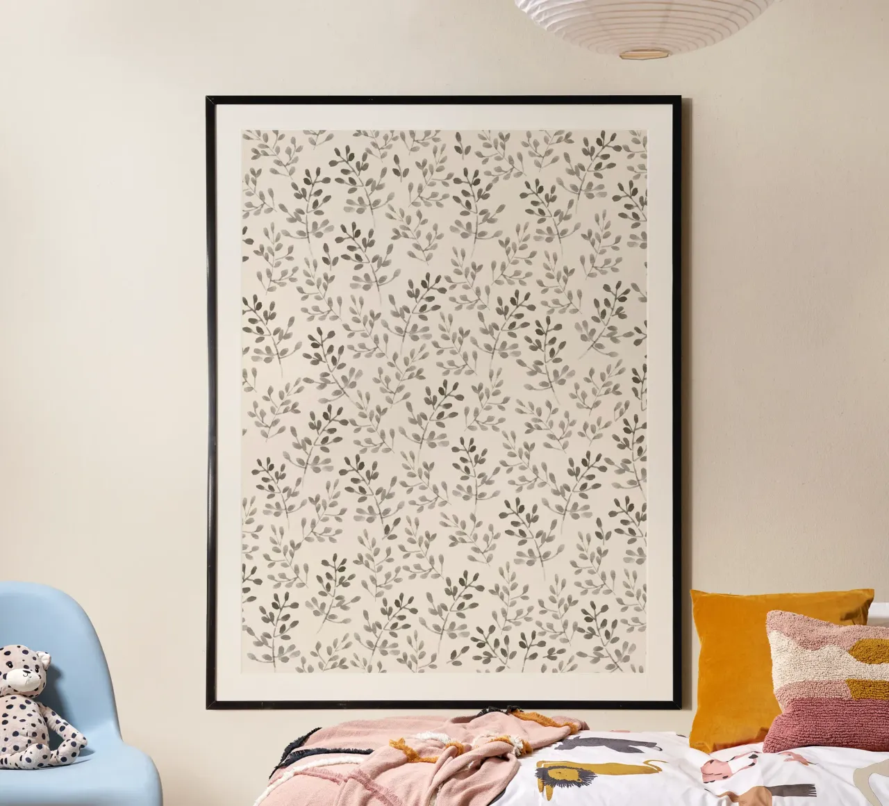 Tiny Watercolor Leaves Beige poster con telaio in alluminio da anisillustration