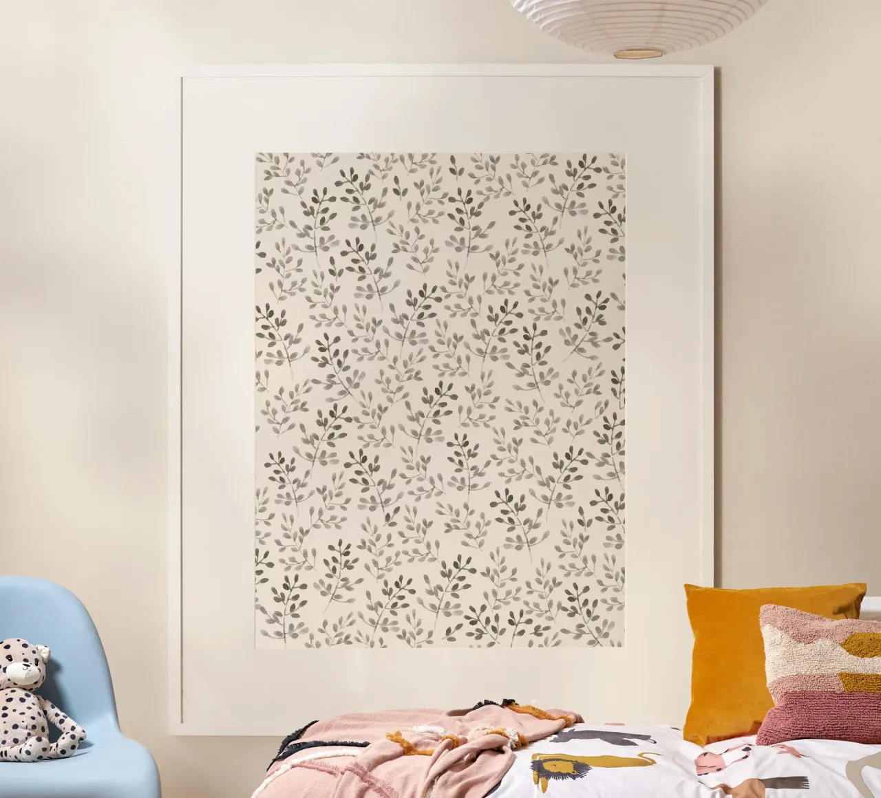 Tiny Watercolor Leaves Beige poster con telaio in alluminio da anisillustration