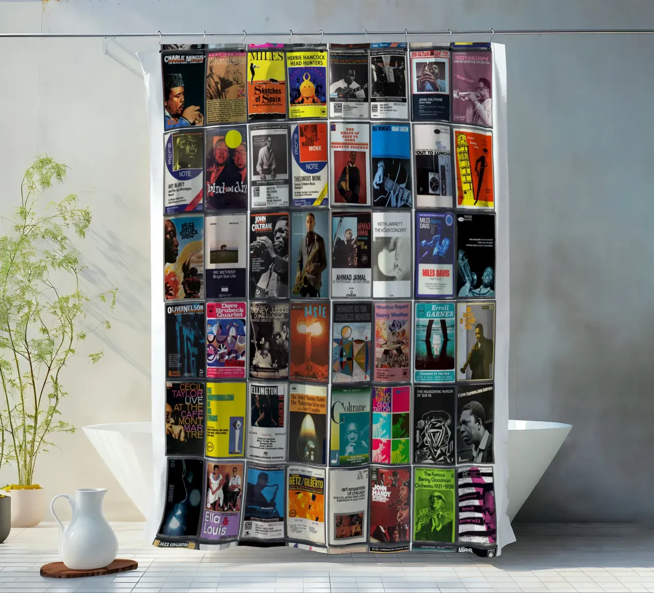 I più grandi album di jazz di tutti i tempi - Stampa su cassetta d'epoca tenda da doccia da MrMustardPrints