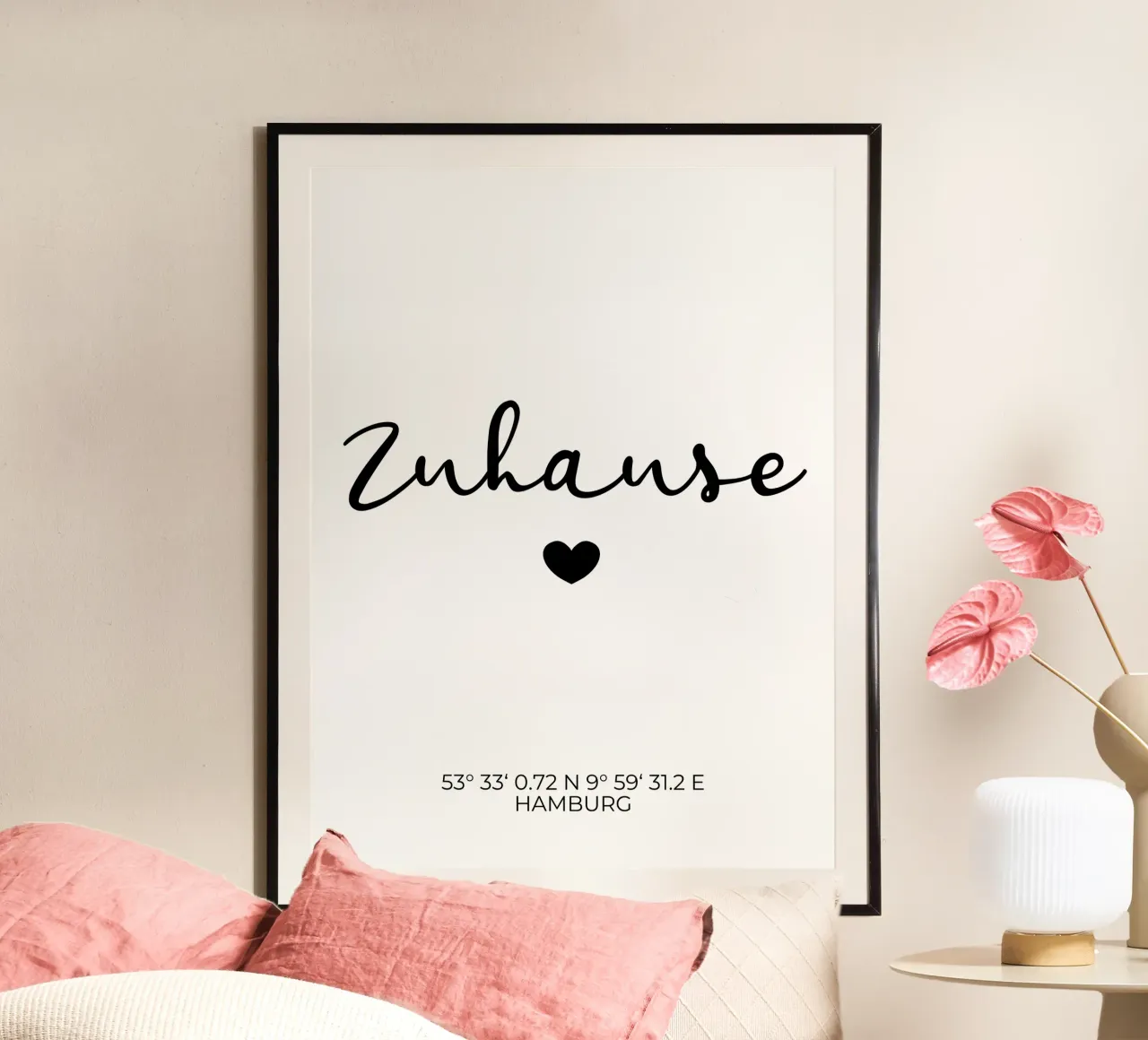 Zuhause mit Koordinaten poster con telaio in legno da WORTSPIEL