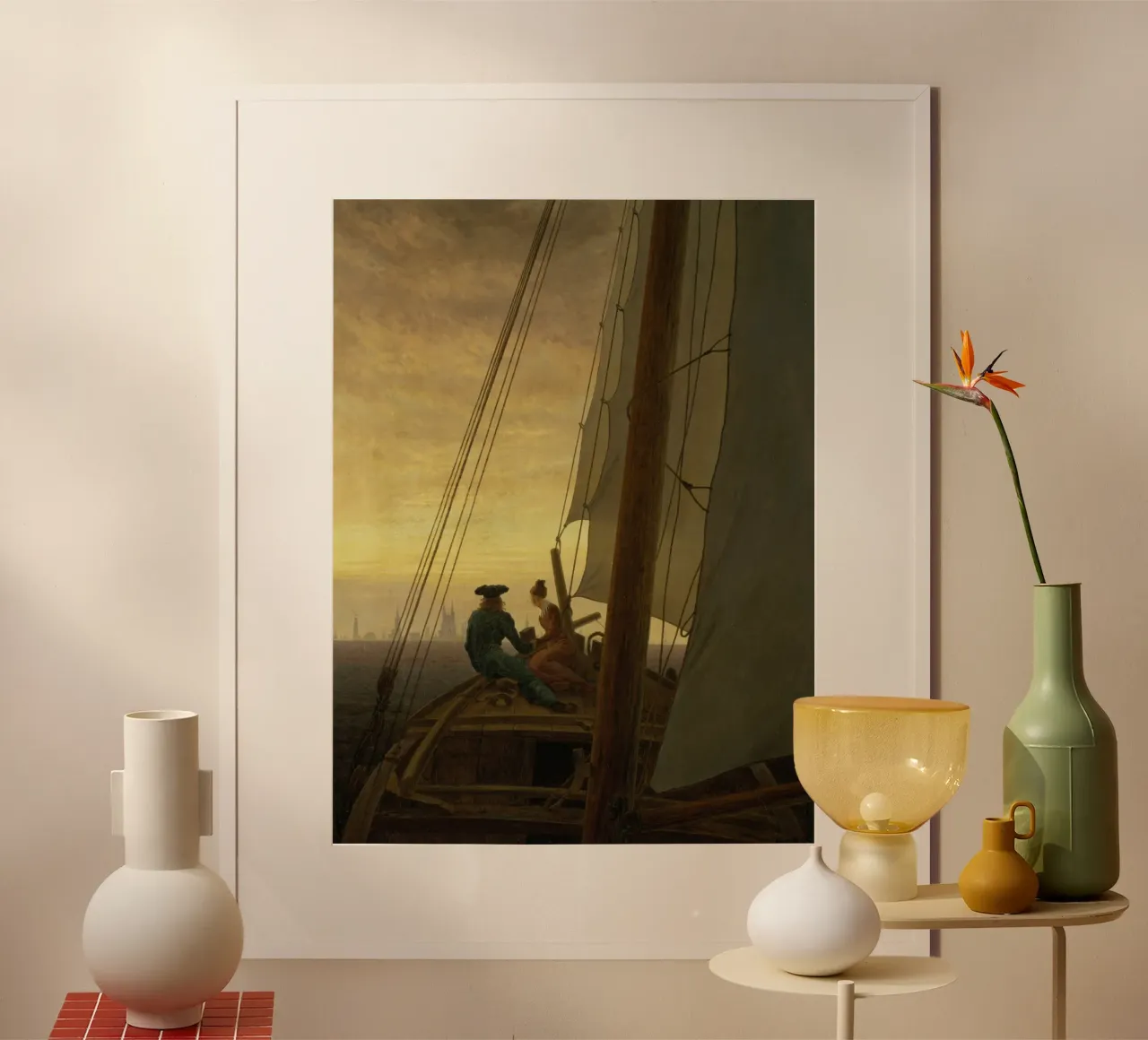 Caspar David Friedrich - A bordo di una nave a vela poster con telaio in alluminio da ARTOTHEK