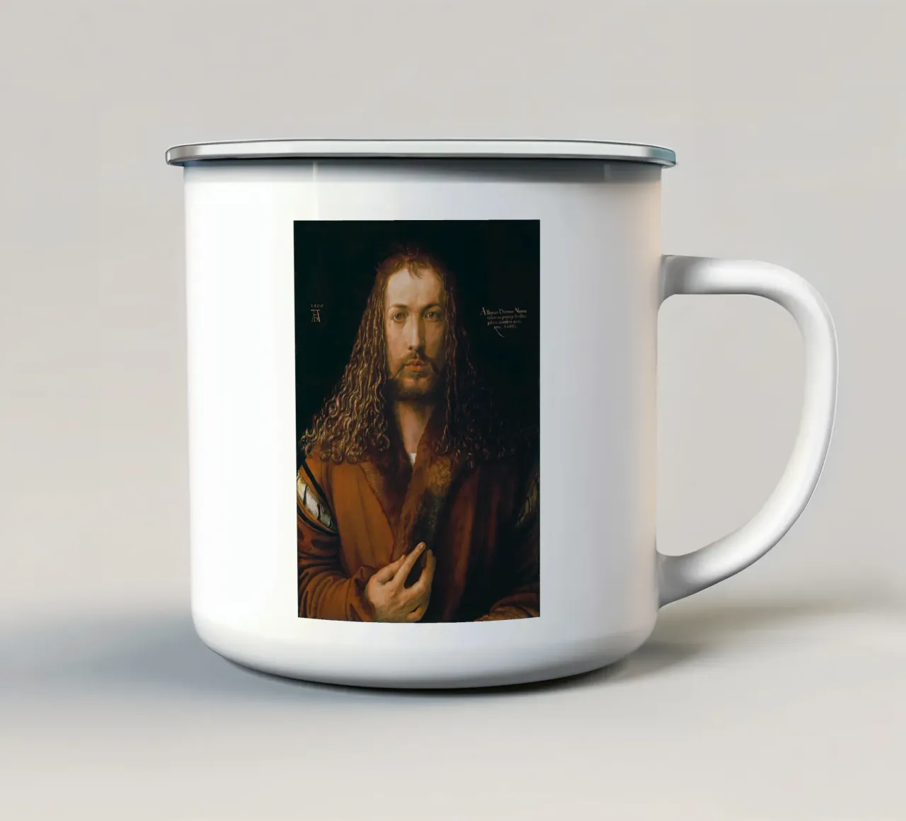 Albrecht Dürer - Autoritratto con cappotto di pelliccia tazza in smalto da ARTOTHEK