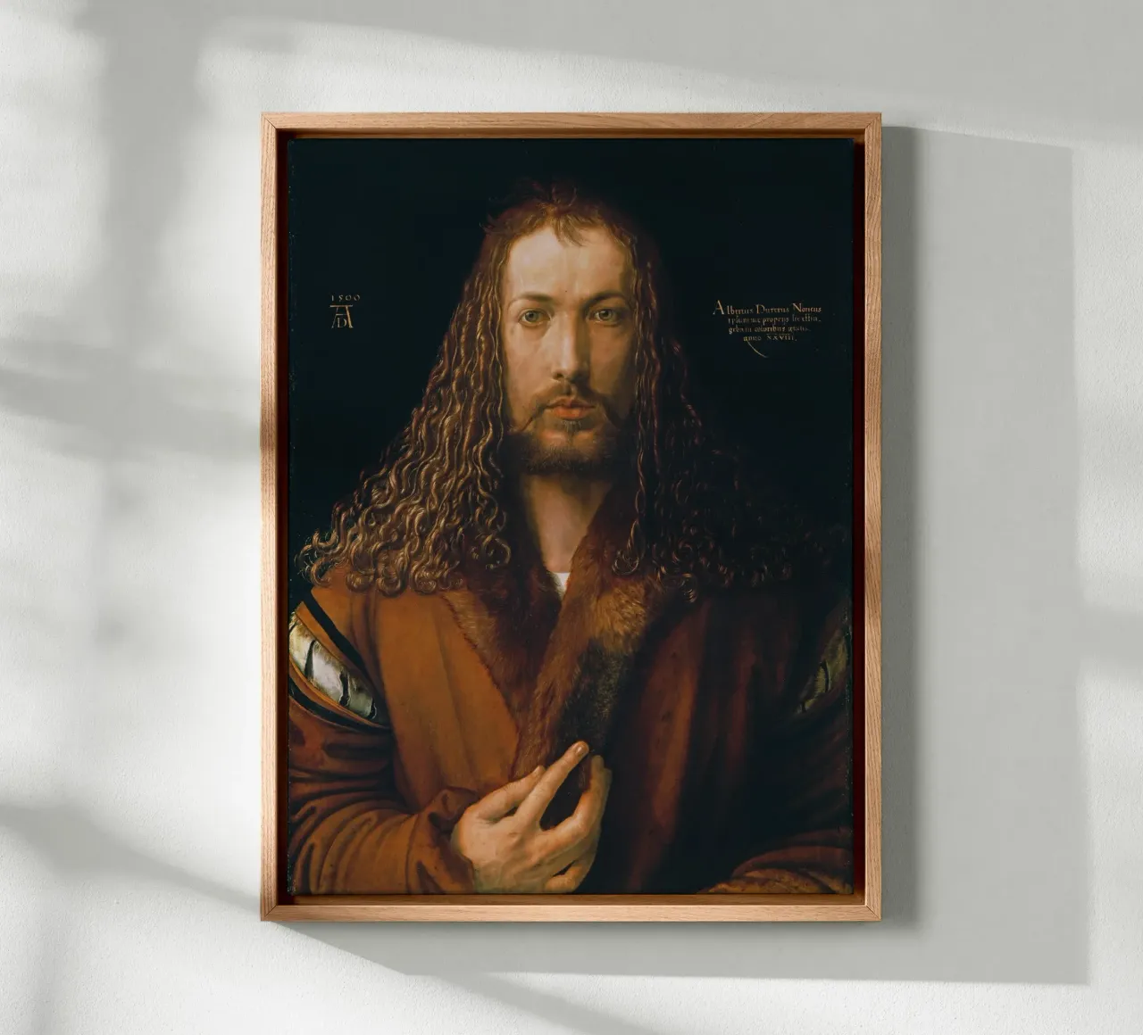Albrecht Dürer - Self portrait in a Fur-Trimmed Coat canvas with Floater frame by ARTOTHEK