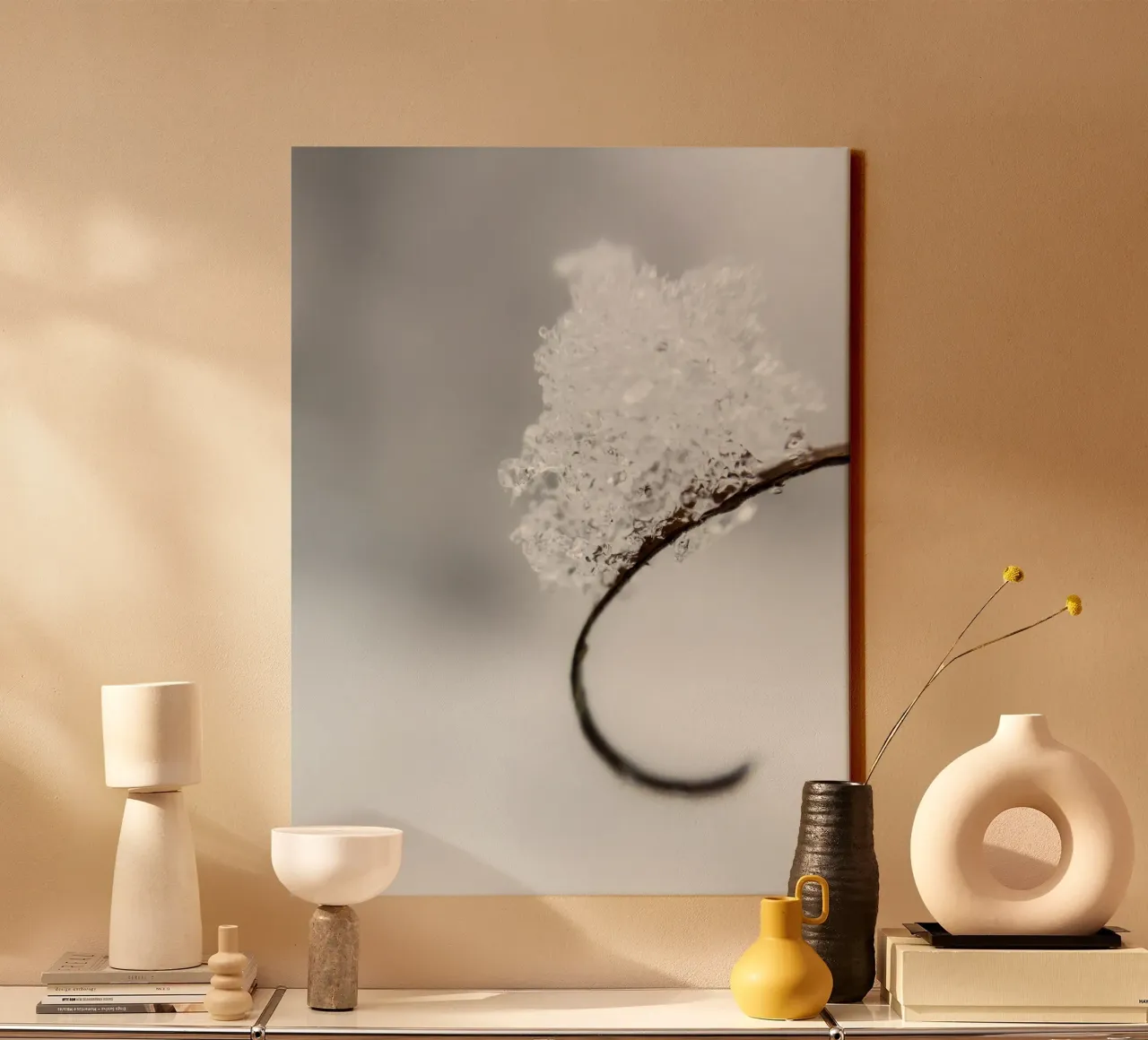 Minimalist winter macro design canvas with Floater frame by Whole©