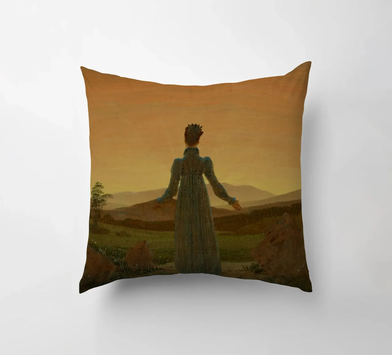 Caspar David Friedrich - Donna davanti al sole che tramonta cuscino da ARTOTHEK