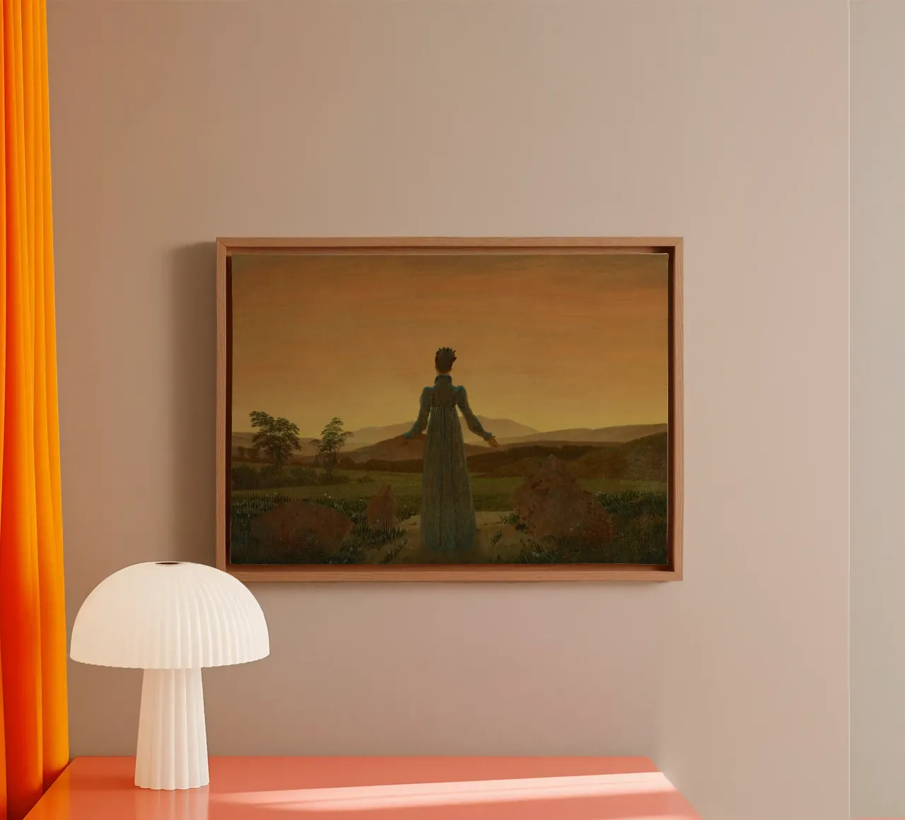 Caspar David Friedrich - Woman before the Setting Sun canvas with Floater frame by ARTOTHEK