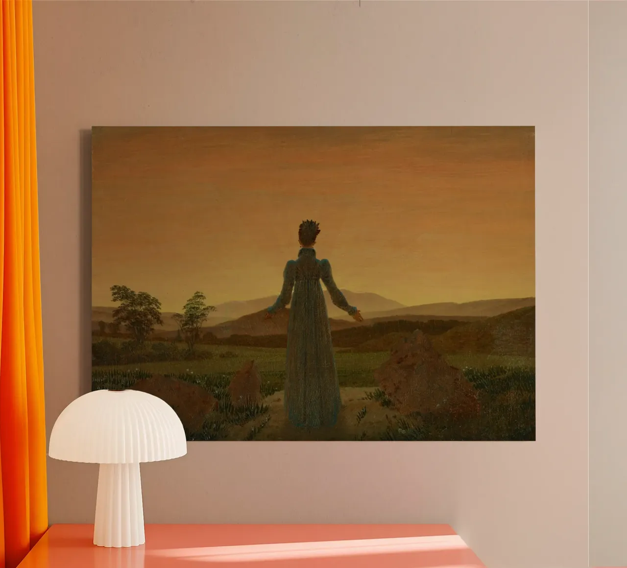 Caspar David Friedrich - Woman before the Setting Sun canvas with Floater frame by ARTOTHEK
